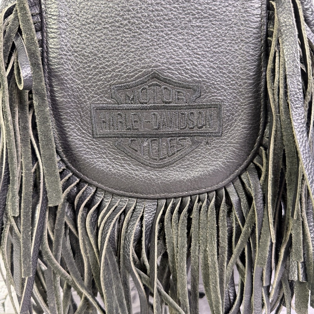 Vintage Harley Davidson Leather Fringe Hip Bag Purse Black Shoulder Bag No Strap - Picture 2 of 15